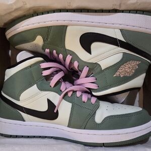 Jordan Women's Sneakers in Green, Black, and Pink